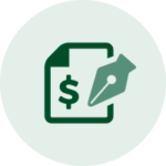 Icon of document, dollar sign and fountain pen