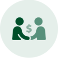 Two people shaking hands with dollar sign icon