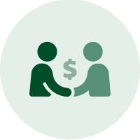 Two people shaking hands with dollar sign icon