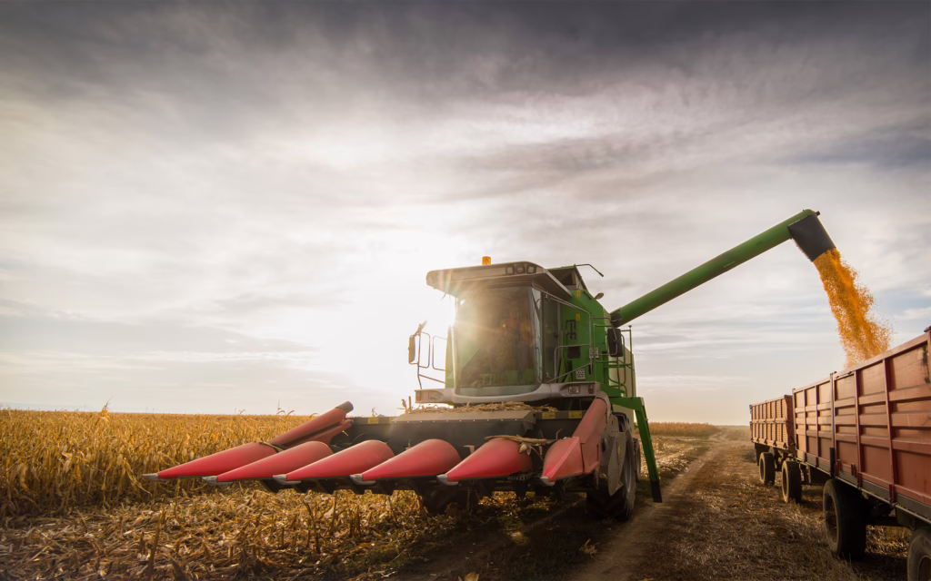 Combine Dumping Corn Into Truck